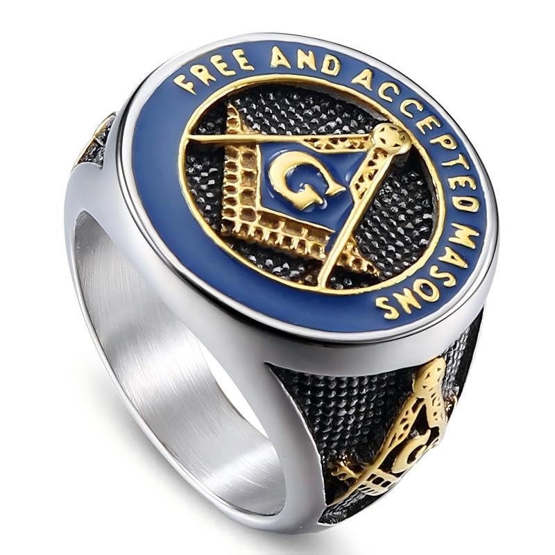 SMANXEY Freemason Blue Lodge Classic Symbol Entry Ring for Men