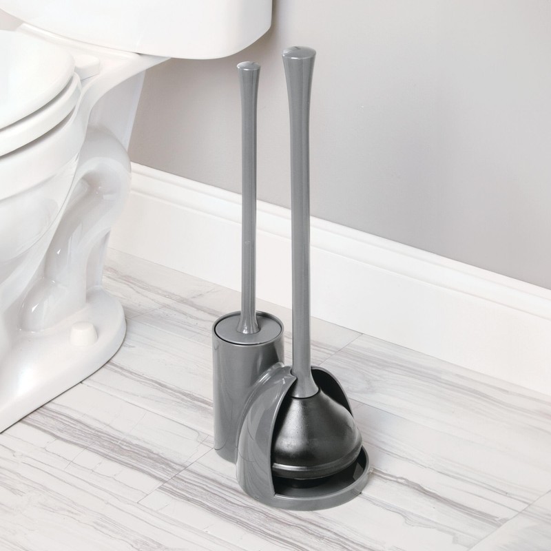 iDesign Compact Toilet Brush and Plunger Set for Bathroom Cleaning
