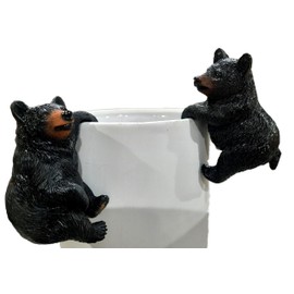 The Bridge Collection 3" Black Bear Pot Hangers - Set of 2-Black Bear Figurines for Garden Pots - Fun Animal Deocrations for Planters (Styles Vary)