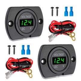 EPLZON 2 Pack DC 12V 24V Waterproof Car Voltmeter with Green LED Digital Display Panel and Mounting Plate Round Voltage Gauge Meter with Terminal for Boat Marine Motorcycle Truck(Green Light)