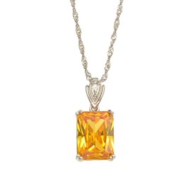 RIZILIA Pendant with 18" Chain & Rectangular Cut CZ [5 Colors available] in White Gold Plated, Simple Modern Elegant (Yellow)