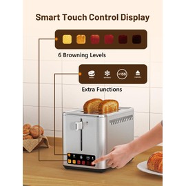 KEENSTAR KEENSTAR Touch Screen Toaster with Smart 2-Slice, 6 Browning Levels, Defrost & Bagel Mode, Wide 1.5" Slots for Bagels, Waffles & Gluten-Free Bread, Stainless Steel Design, 850W, Removable Crumb Tray
