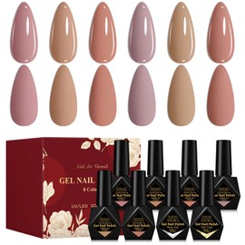 Four Lily Nude Brown Gel Nail Polish Set 6 Colors Gel Polish All Seasons Skin Tones Neutral Gel Polish Kit Soak Off UV/LED Gel Nail Kit Manicure DIY Home 8PCS 10ML