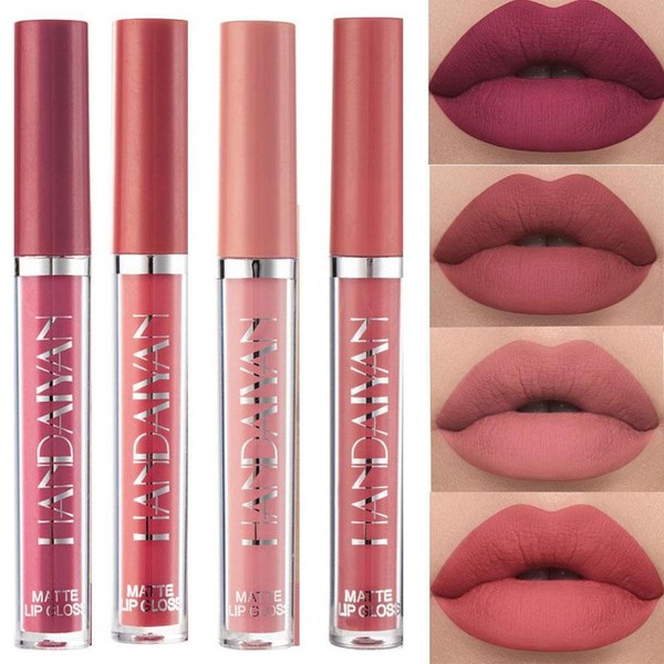 Long-lasting Matte Liquid Lipstick, 4 Counts/set Waterproof Non-stick Cup Lip
