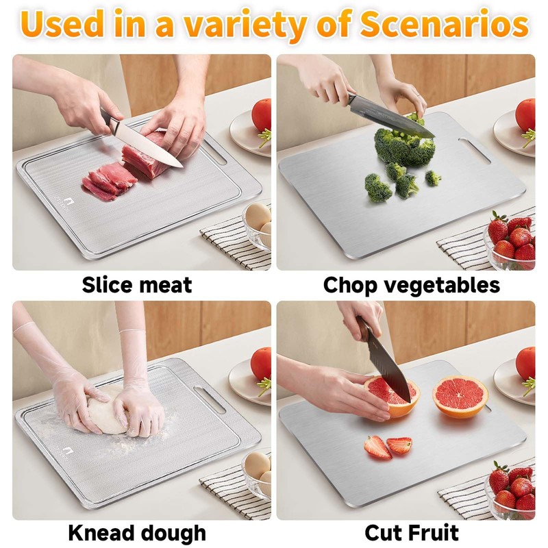 ZYBIDEAL 3Pcs 100% Pure Titanium Cutting Board with Groove, Scratch