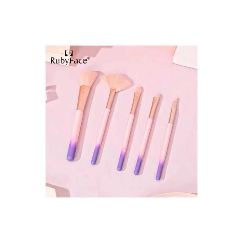 Set De Brochas Maquillaje Rubyface 5 Pzas Cute Color Rosa
