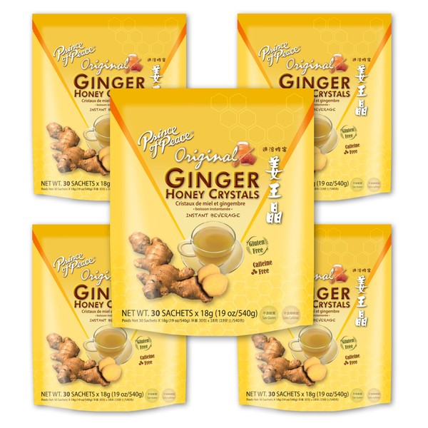 Prince of Peace Instant Ginger Honey Crystals, 5 Packs of 30 Sachets – Instant Hot or Cold Beverage – Easy to Brew Ginger and Honey Crystals