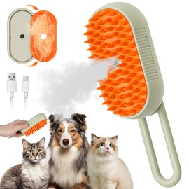 Cat Steam Brush, 3 In 1 Cat Hair Brush with Water Misting, Pet Steamy Shedding Brush Massager with 360° Foldable Handle for Indoor Small, Medium, Large Dogs and Cats (Cream)