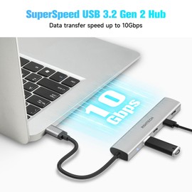 RSHTECH USB C Hub [10Gbps] 4-Port USB 3.1/3.2 Gen2 Hub Portable USBC Splitter Aluminum USB Type C to USB C Multiport Adapter for MacBook Pro/Air, Surface and More Thunderbolt/USB C Laptop (Gray, RX04)