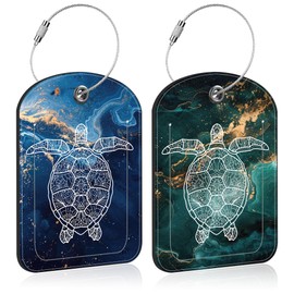 2 Pack Luggage Tag for Suitcase Liquid Marble and Turtle Leather Suitcase Tags with Privacy Name ID Label and Stainless Steel Loop for Travel Bag