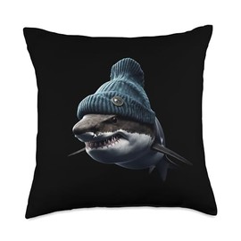 Beanie Knitted Cap Hat Shark Lover Shark Beanie Knit Cap Hat Wool Winter Fall Outdoor Throw Pillow, 18x18, Multicolor