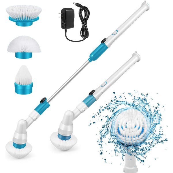 Spin Scrubber, 360 Cordless Tub and Tile Scrubber, Multi-Purpose Power Surface Cleaner with 3 Replaceable Cleaning Scrubber Brush Heads, 1 Extension Arm and Adapter