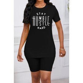 Women's 2 Piece Outfits Summer Tracksuit TShirt Shorts Jogger Bodycon Sets XL Stay Humbstle Hard