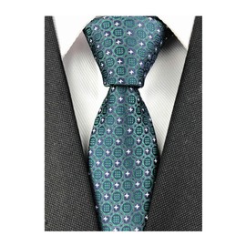 Ctskyte Slim Silk Necktie for Men Woven Jacquard Patterned Business Wedding Skinny Ties (Green Patterned, One Size)