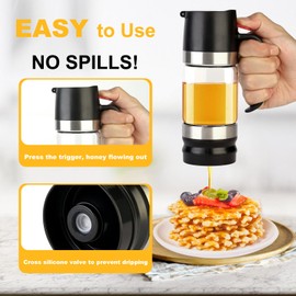 HOMKULA Glass Honey Dispenser No Drip, Maple Syrup Dispenser for Coffee, Pancake, 9 OZ, Black