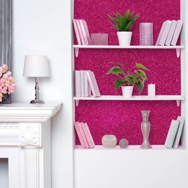 VEELIKE Hot Pink Glitter Wallpaper Peel and Stick for Bedroom Walls Removable Sparkle Pink Glitter Contact Paper 15.7''x354'' Self Adhesive Glitter Fabric Vinyl Roll for Cabinets Drawers Girl's Room