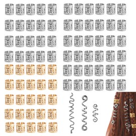 Pack of 88 Pirate Hair Accessories, Hair Accessories, Pirate, Adjustable Metal Cuffs, Hair Braid Rings, Dreadlocks Jewellery, Hair Spiral Clips, for Women and Men, Braids Decoration (Gold, Silver)