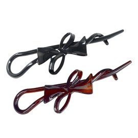 Parcelona French Twist n Clip Bow Tortoise Shell Celluloid Acetate Set of 2 Metal Free Hair Clip Barrettes