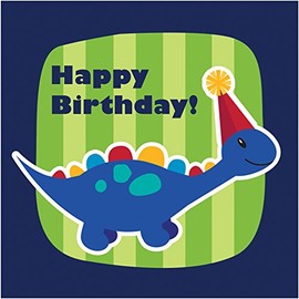 Creative Converting 16 Count Happy Birthday 3-Ply Little Dino Party Lunch Napkins, Blue/Green/Orange