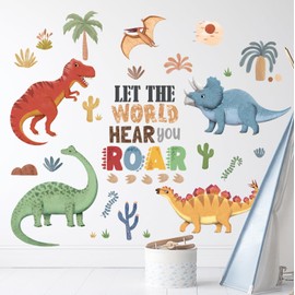 DECOWALL SG2-2425 Boho Dinosaur Wall Stickers Dino Palm Tree Wall Decals Boys Bedroom Kids Room Classroom Home Décor