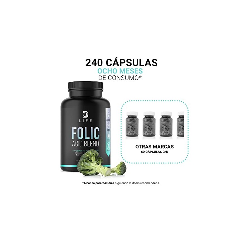Ácido Fólico 240 Cápsulas Brócoli Espinaca Ingredientes Naturales Folic Acid
