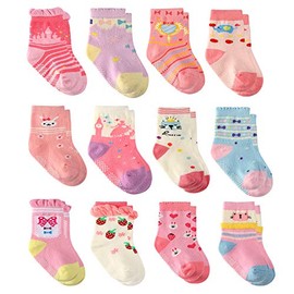 12 Pairs Toddler Girl Socks Baby Girl Cotton Socks Non Slip Grip Socks, Infant Anti Skid Socks for Kids Girl (12 Pairs Princess, 1-3 Years)