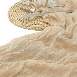 6 Pack Cheesecloth Table Runner, YRYUNRUI Boho Beige Cheesecloth Wedding Decorations, Gauze Rustic Long Table Runners for Dining Table, Birthday Party ( 90 x 300 cm)