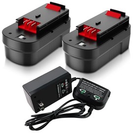 2Packs 4500mAh HPB18 Ni-Mh 18 Volt Battery and Charger for Black and Decker 9.6V-18V Ni-Cd&Ni-Mh Battery Compatible with 18 Volt HPB18 244760-00 A1718 FS18FL FSB18 Cordless Power Tools (Black)