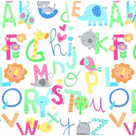 A.E. Nathan Pastel ABC Alphabet Animals Comfy Cotton Flannel Fabric by The Yard