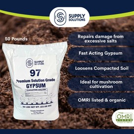 Supply Solutions Premium 97 Solution Grade Gypsum - Fast Acting Gypsum for Soil - Organic Calcium Sulfate Dihydrate - Gypsum Powder for Root Growth, Lawns, Mushroom Cultivation (50lbs)