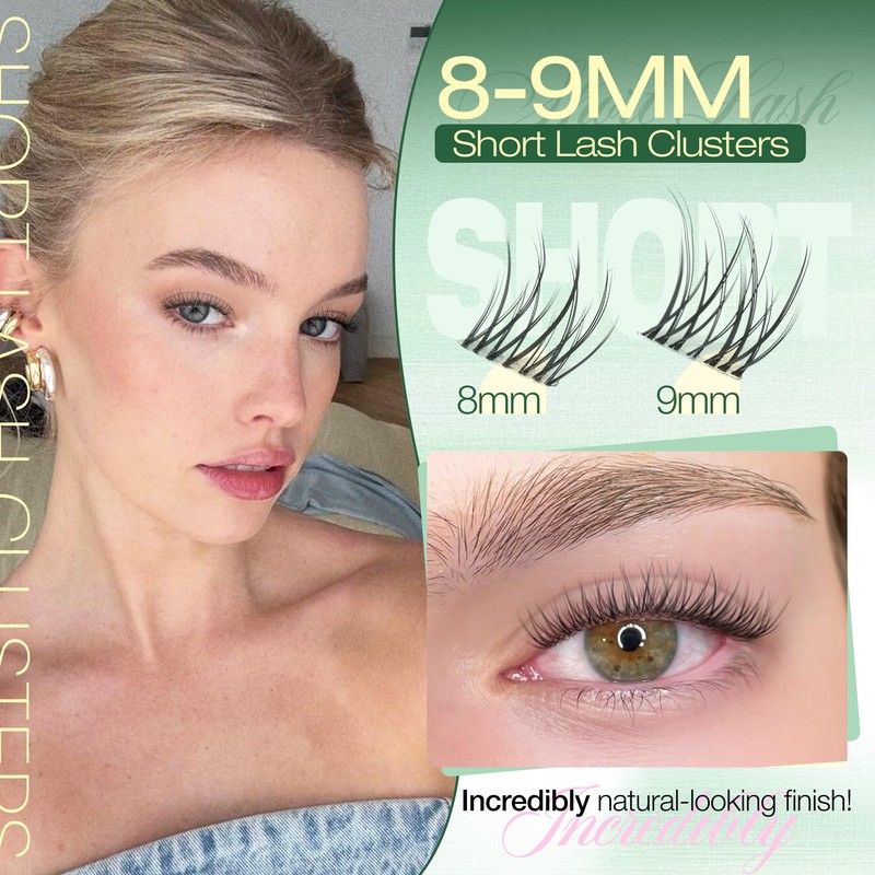 Short Lash Clusters 8-9MM Natural Eyelash Clusters Invisible Band Cluster