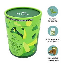 Matcha México Matcha Menta Orgánico, Té Verde en Polvo con Menta, Sin Azúcar Refinada, Sin Lácteos, 200g, 20 Porciones, Incluye Cuchara