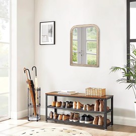 Small Hanging Rectangular Mirror for Wall Rustic Wood Framed Bathroom Mirror Farmhouse Rounded Corner Hanging Decorative Mirrors for Wall Bedroom Living Room Entryway Hallway 16"x12" Natural