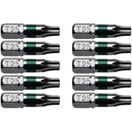 T25 (T-25) Torx/Star Driver Bit - Color Coded T25 x 1" Torx/Star Drive Bit for Screws and Fasteners Requiring T25 (T-25) Size Bits (10 PACK)