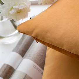 Phantoscope Pack of 2 Velvet Decorative Throw Pillow Covers Soft Solid Square Cushion Case for Couch Orange 18 x 18 inches 45 x 45 cm