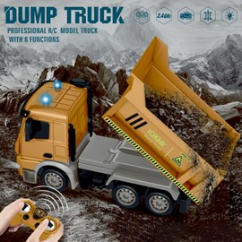IQKidz Remote Control Dump Truck Toys - RC Construction Vehicles with Blue Warning Lights, Trucks Toy for Boys Girls 3 4 5-7 8 9 10 Year Old and Up, Best Birthday Gift Ideas for Kids Age 5-10