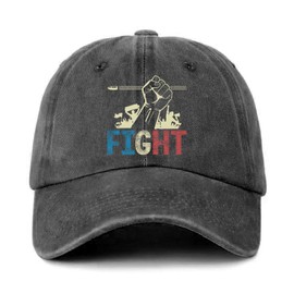GOSJINNK Inspirational Distressed Washed Black Baseball Cap Fight Theme Printed Baseball Hat Classic Cotton Adjustable Baseball Hat for Men Women Funny Saying Hat Gift for Dad Mom Friend Coworker