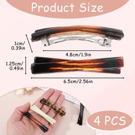 Tyqour 4 Pcs French Barrette Hair Clips for Women, 2.56 Inch Small Tortoise Shell Hair Clip, French Clip for Thin Hair, Curved Glossy Flat Hair Accessories (Black, White, Leopard Color, Amber)