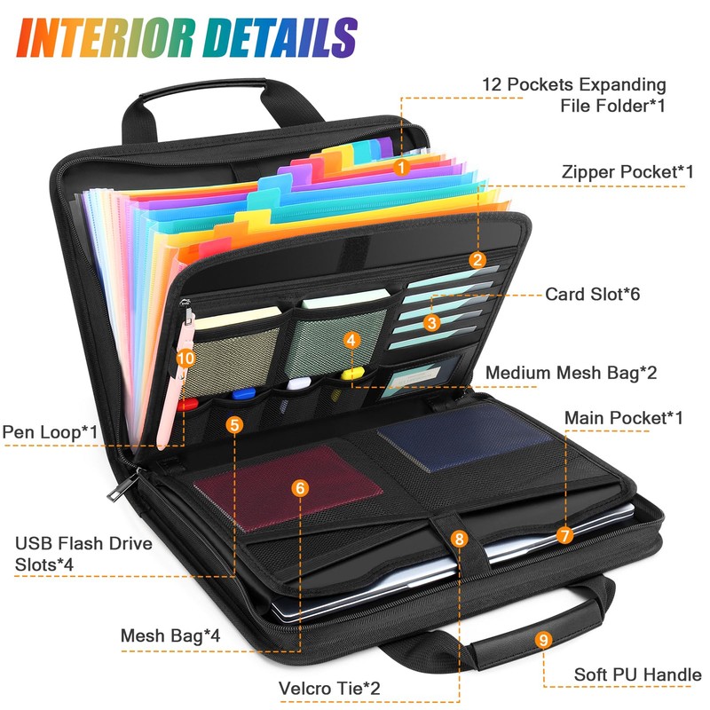 Uquelic Document Organiser Fireproof with Handle, A4 Storage Folder 12
