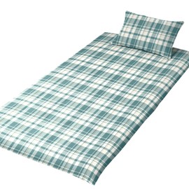 Merry Night Easy to Remove L-Shaped Zipper Mattress Cover "Madras Check" Green, Single Long, Approximately 41.3 x 84.7 inches (105 x 215 cm), Large Opening, Easy to Insert Bedding, Washable, Hygienic