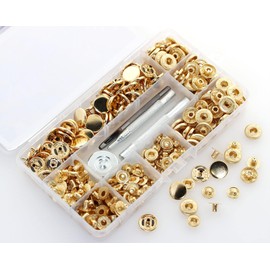 80 Sets Press Studs Set, BetterJonny Brass Press Studs Diameter 15 mm Copper Press Studs Metal Bronze Clothing Press Studs with Fixing Tool Kit for Leather Jeans Jacket Wallet Handbag Gold