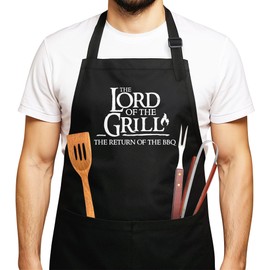 MoonWorks Men's BBQ Apron Grill King Apron for Men Crown, Lord of the Grill Black