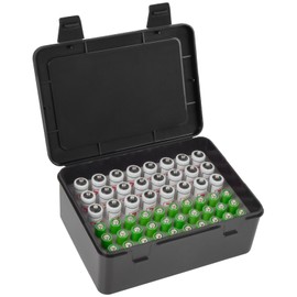 FULLCASE Battery Storage Organizer Holder Holds 54 AA AAA Batteries, Box Cases Garage Container, Home Drawer Organization Dispenser (Case Only) Black