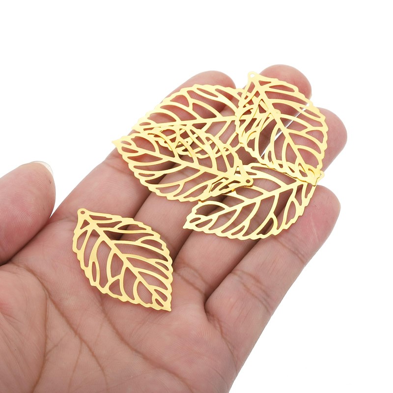 [PATIKIL] 44mm Leaf Pendant 50pcs Metal Tree Leaf Beads for