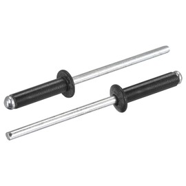 sourcing map Aluminum Blind Rivets, 3.2mm x 13mm (1/8" x 33/64") Open End Rivet Flat Round Head for Joining Metal Plate Leather, Black 200 Pcs