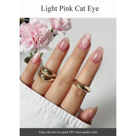 AutyaMee Semi Cured Gel Nail Strips (Light Pink Cat Eye)-20 PCS Gel Nail Wraps | Gel Nail Stickers, Salon Quality & Easy To Use | UV Light Required