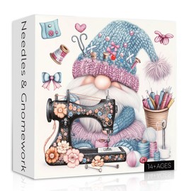 Cute Blue Gnome Puzzles for Adults 1000 Pieces, Vintage Flower Sewing Machine Jigsaw Puzzles, Funny Challenging Puzzle as Spring Art