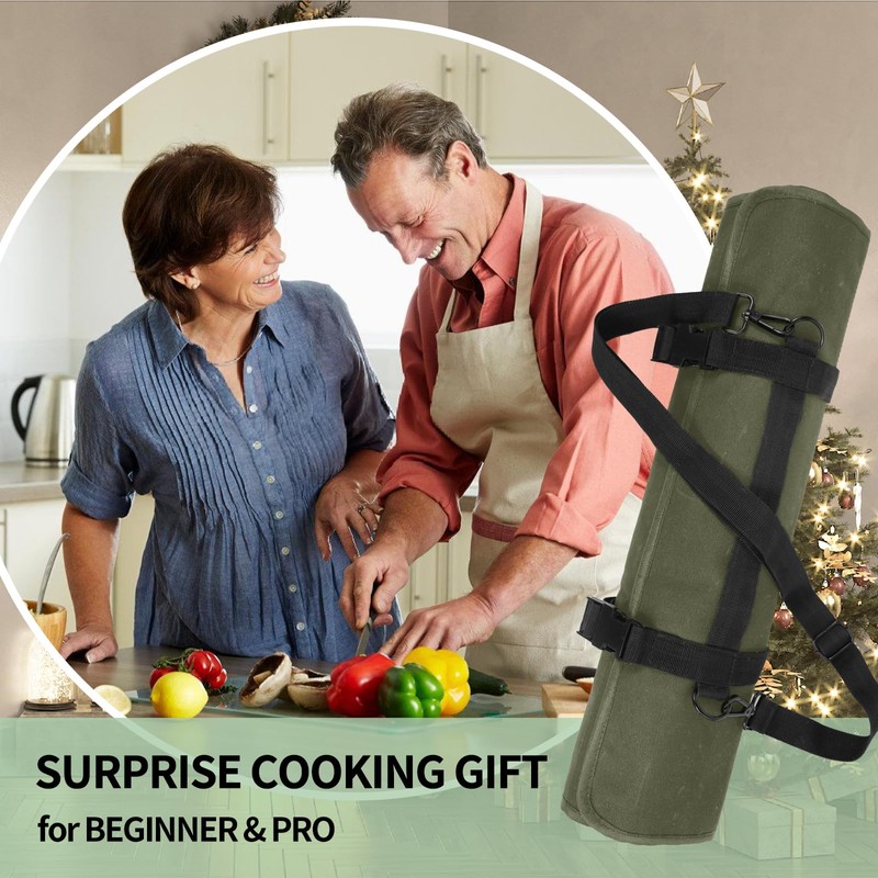lelezone Chef Knife Roll Bag,Waterproof Waxed Canvas Knife Case Holds,Knives