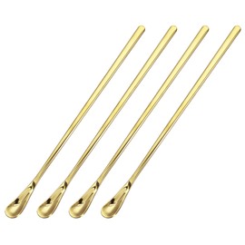 uxcell 4Pcs Stainless Steel Mixing Spoon 7.6 Inch Cocktail Stirrer Bar Spoon Drink Stirring Spoon with Long Handle for Bar Cocktail Ice Tea, Gold