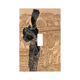 African Woman 1 Gang Single Toggle Wall Plate Light Switch Cover Zebra Elephants Decorative Switchplate Outlet Cover Black Girl Decorative Receptacle for Bathroom Kitchen Home